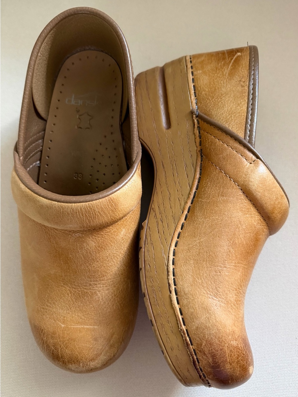 Dansko Cognac Leather Slip-On Clogs